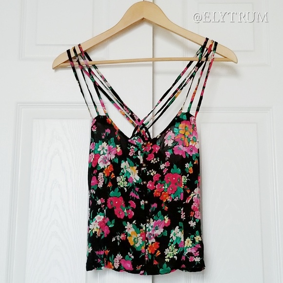 Topshop Tops - Topshop floral button up, cross back tank top